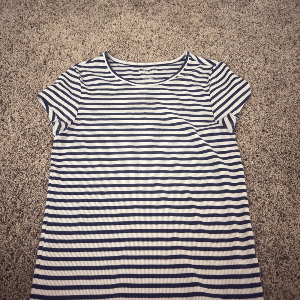 American Eagle Outfitters Navy and White Striped Tee